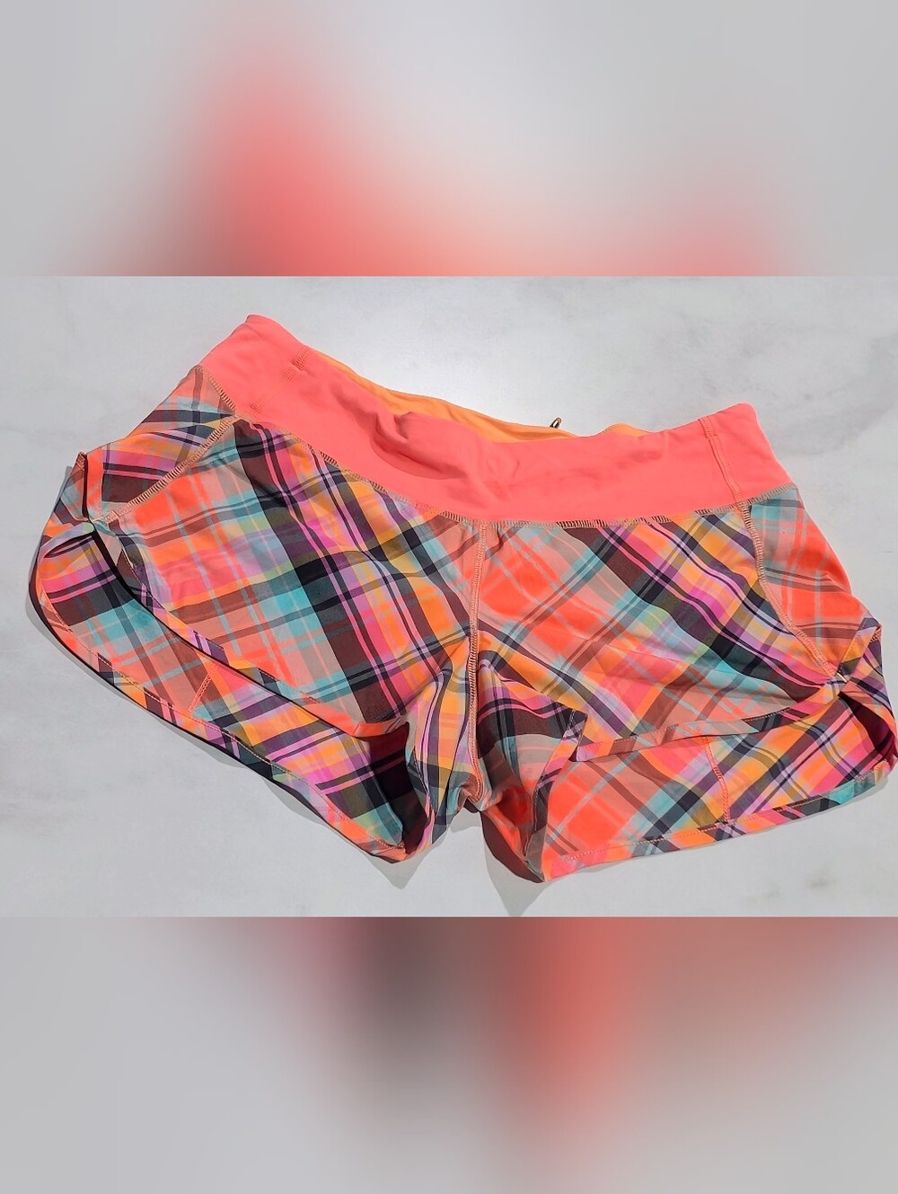 Lululemon Coral Plaid Sleep Shorts